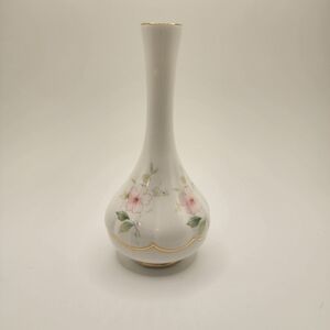 Elegant Vintage Bone China Floral Bud Vase with Gold Accents